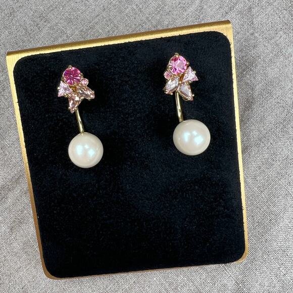 Kate Spade Dainty Sparklers Drop Back Earrings Pink & Faux Pearl Gold Tone - Picture 2 of 12